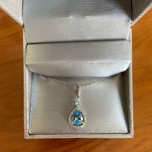 Pear Shaped Blue Topaz Necklace with White Sapphire